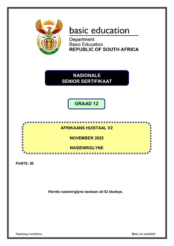 Afrikaans Hl P2 Memo