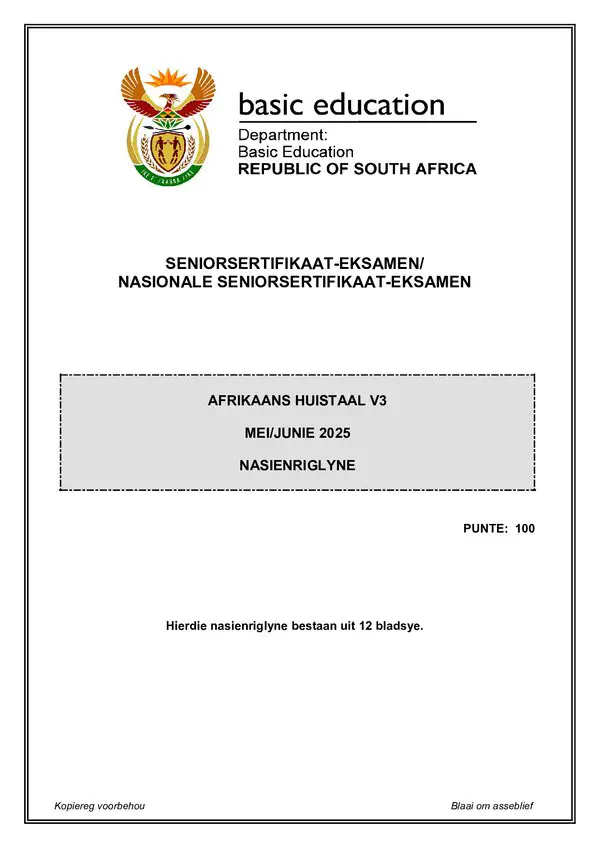 Afrikaans Hl P3 Memo