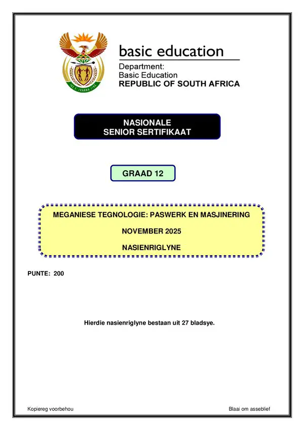 Mechanical Technology Fitting And Machining Memo 1 (Afrikaans)