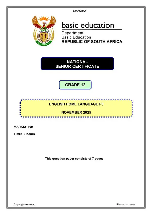 Grade 12 English past paper 2025 – English HL P3
