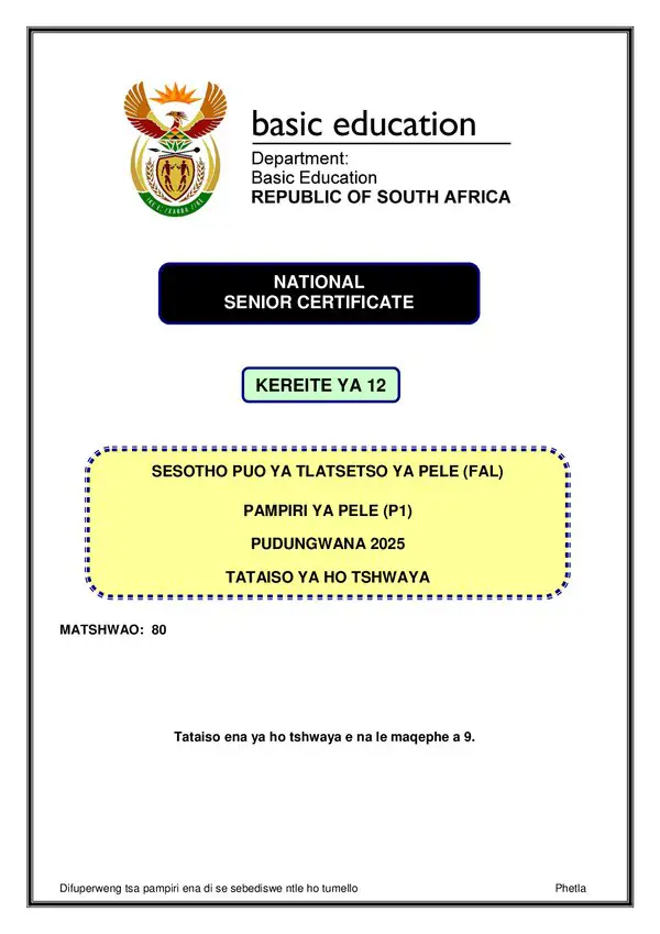 Sesotho Fal P1 Memo