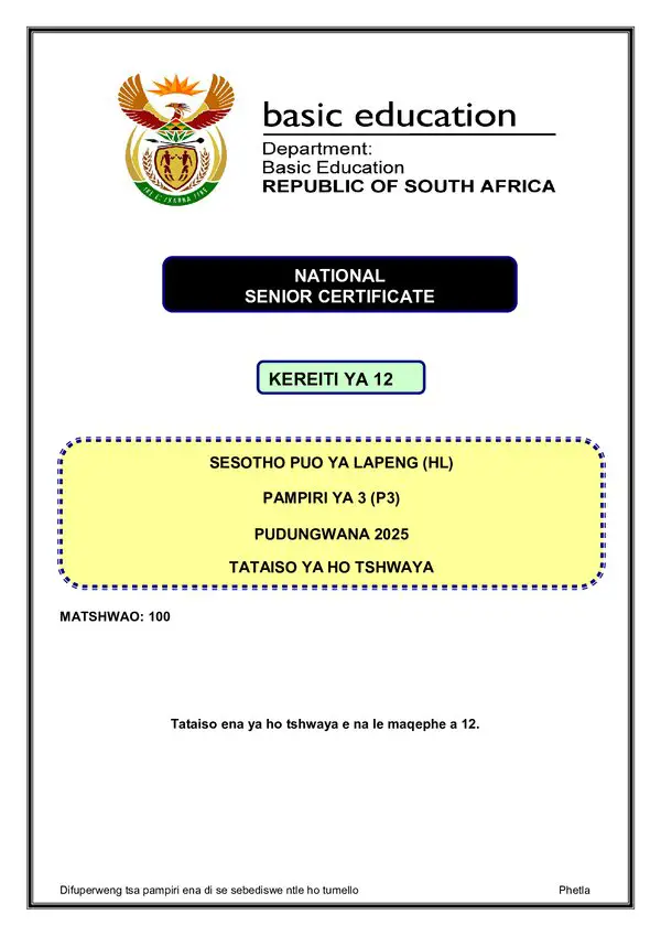 Sesotho Hl P3 Memo
