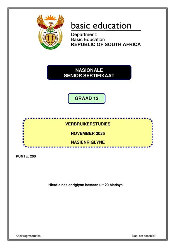 Consumer Studies Memo 1 (Afrikaans)