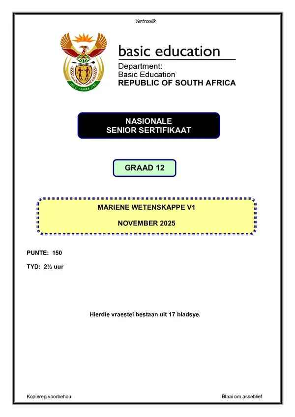Marine Sciences Paper 1 (Afrikaans)