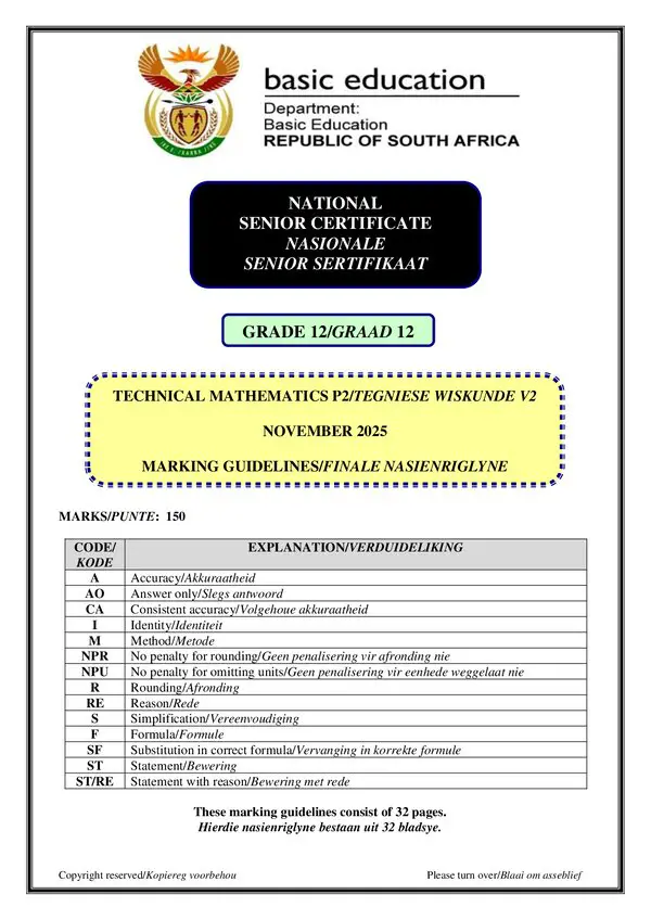 Technical Mathematics Memo 2 (Afrikaans And English)