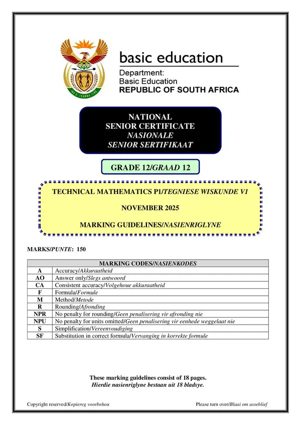 Technical Mathematics Memo 1 (Afrikaans And English)