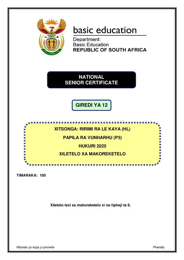 Xitsonga Hl P3 Memo