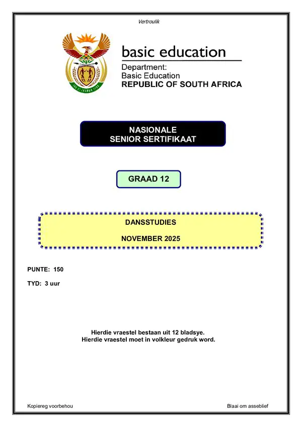 Dance Studies Paper 1 (Afrikaans)