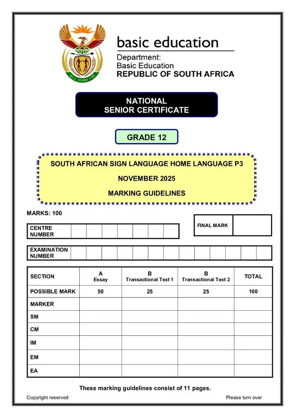 South African Sign Language Final Sasl Hl Memo 3