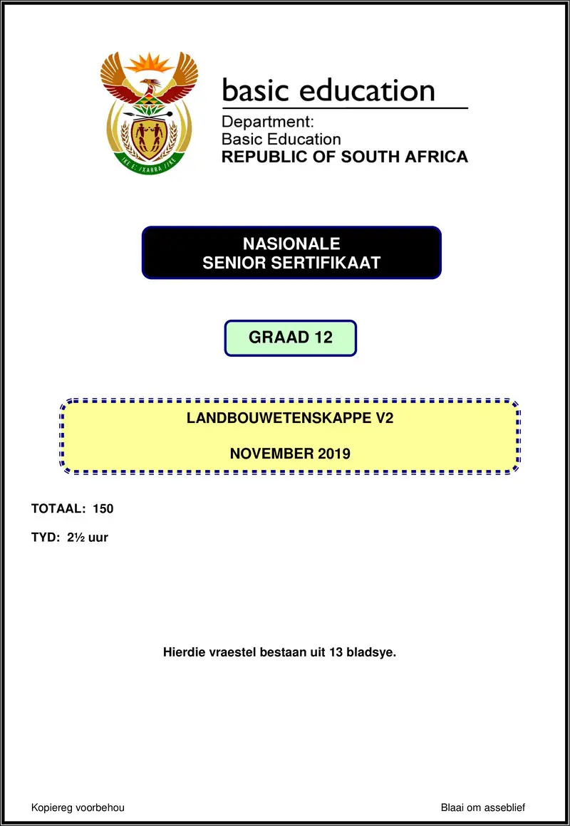 Grade 12 Agricultural Sciences past paper 2019 – agricultural sciences p2 nov 2019 afr gr12