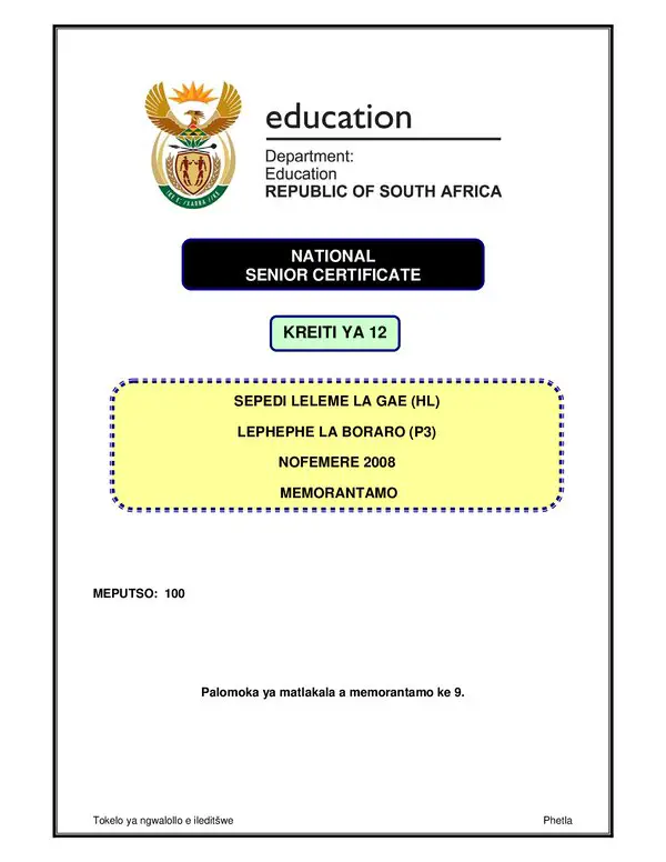 Sepedi Hl P3 Rubric