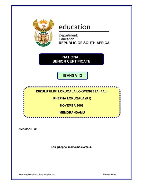 Isizulu Fal P1 Memo
