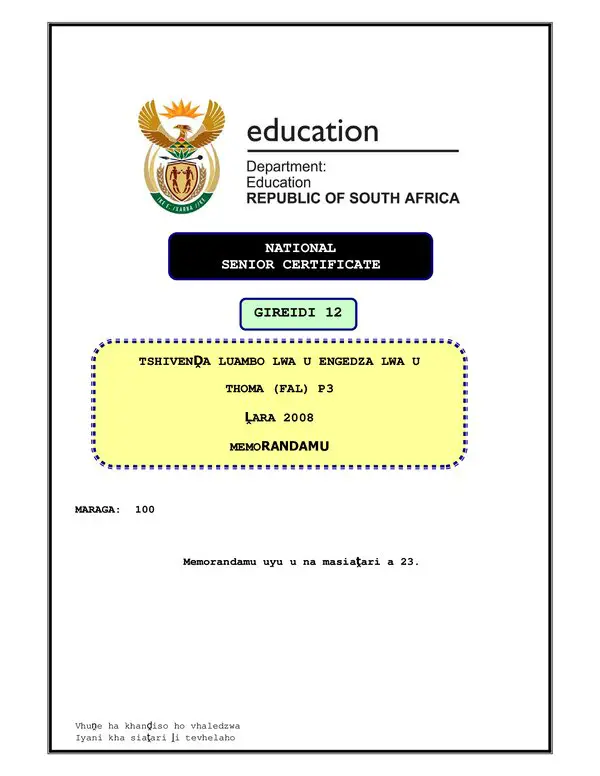 Tshivenda Fal P3 Memo