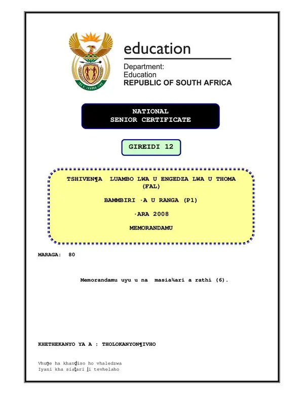 Tshivenda Fal P1 Memo