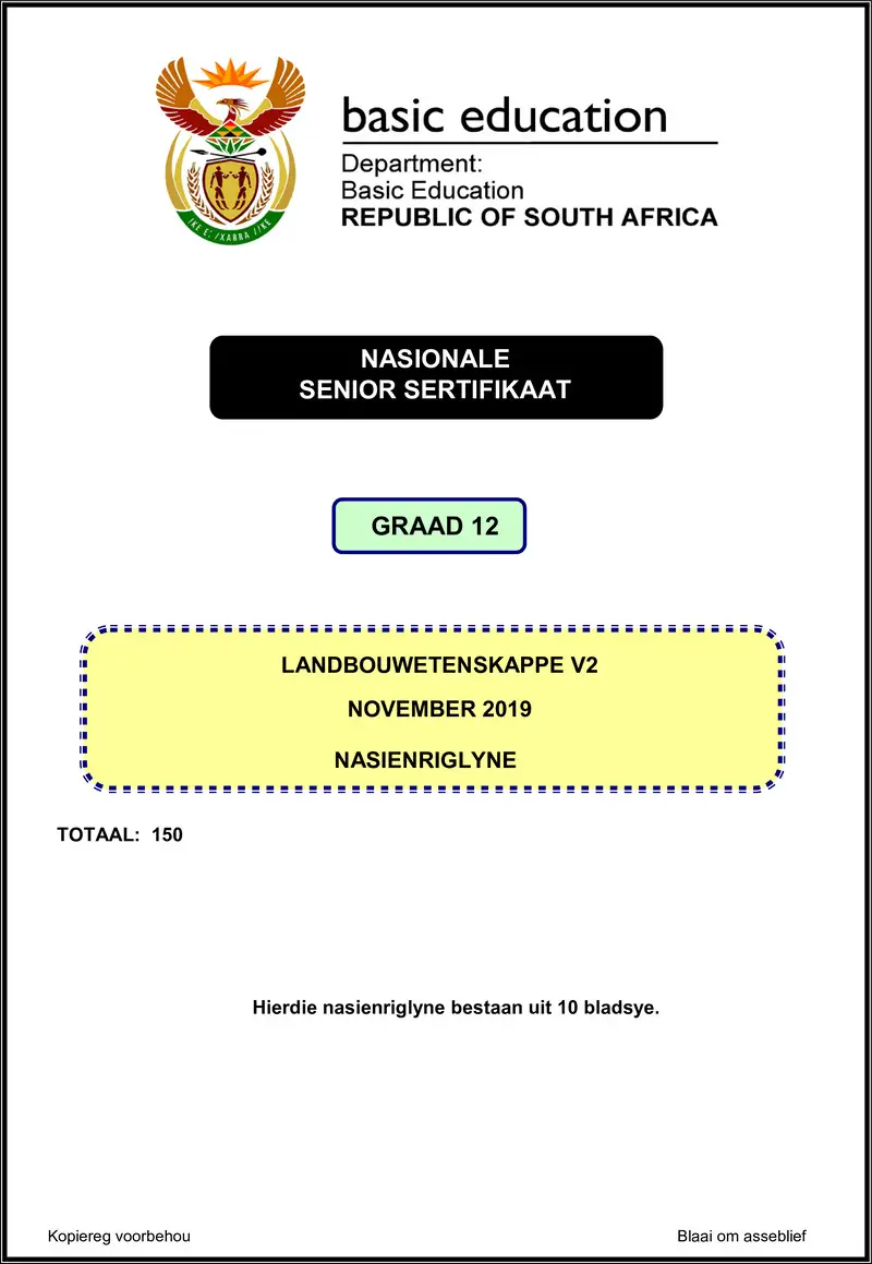 Grade 12 Agricultural Sciences past paper 2019 – agricultural sciences p2 nov 2019 memo afr gr12