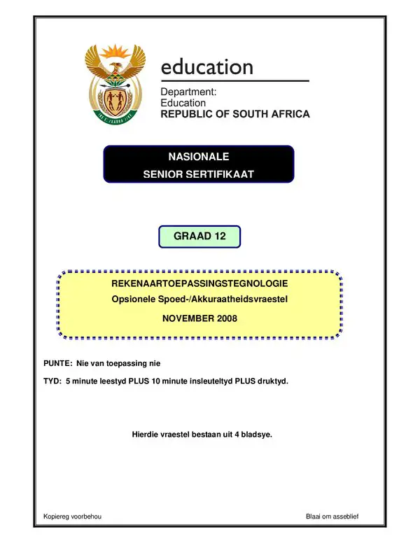 Computer Applicaitons Technology Computer Applications Technology P1 Afrikaans (Optional)