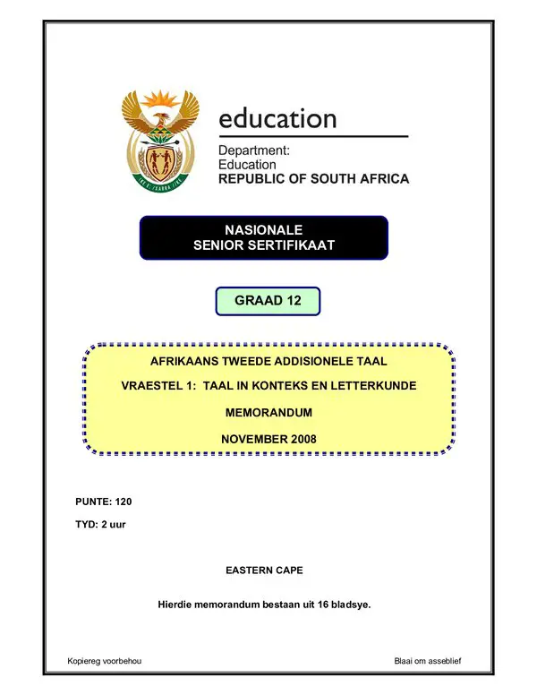Afrikaans Sal P1 (Eastern Cape) Memo