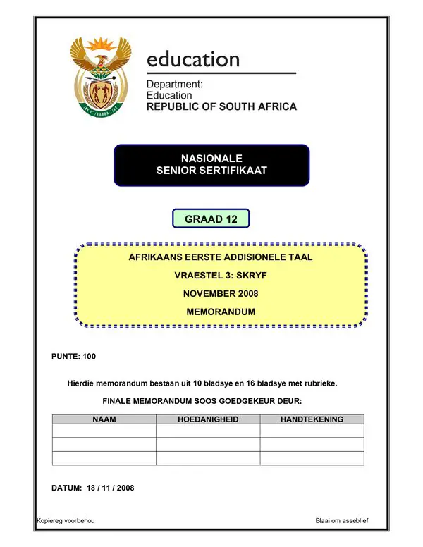 Afrikaans Fal P3 Memo