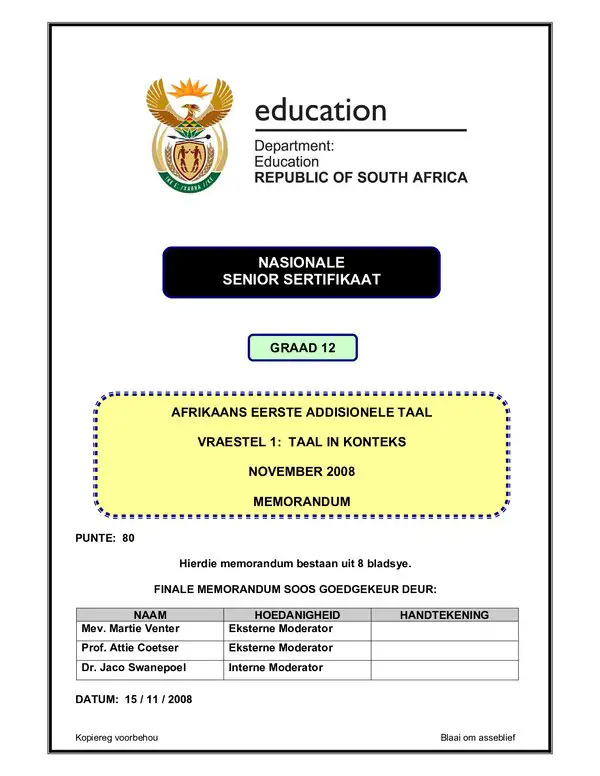 Afrikaans Fal P1 Memo