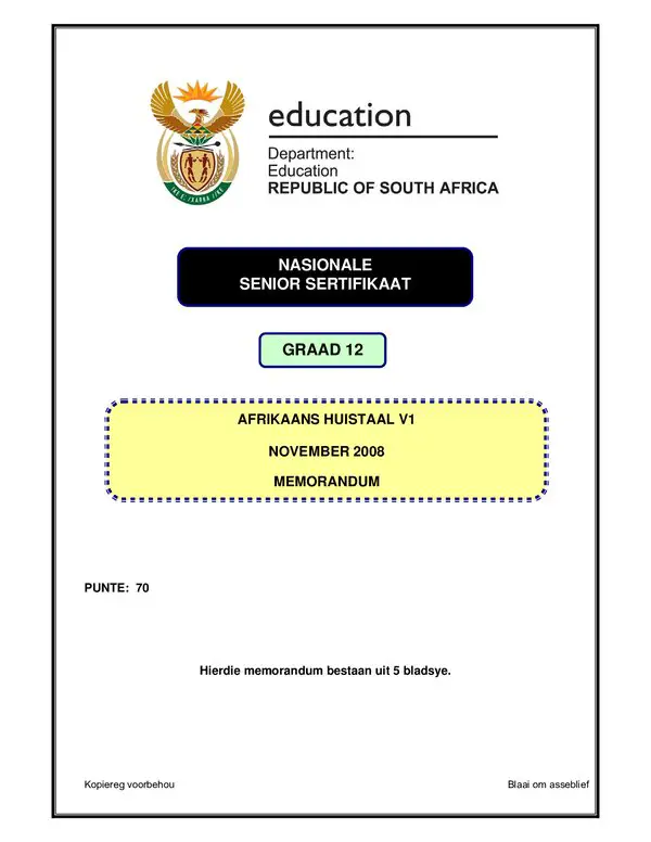 Afrikaans Hl P1 Memo