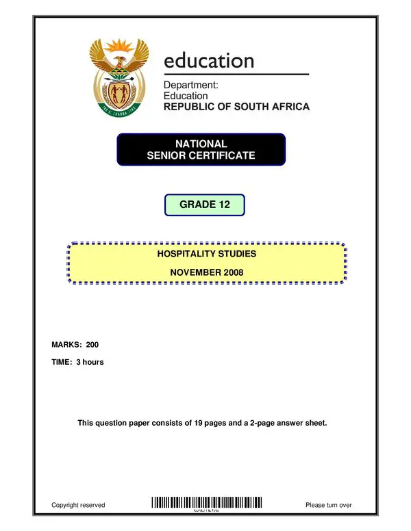 Hospitality Studies P1 English