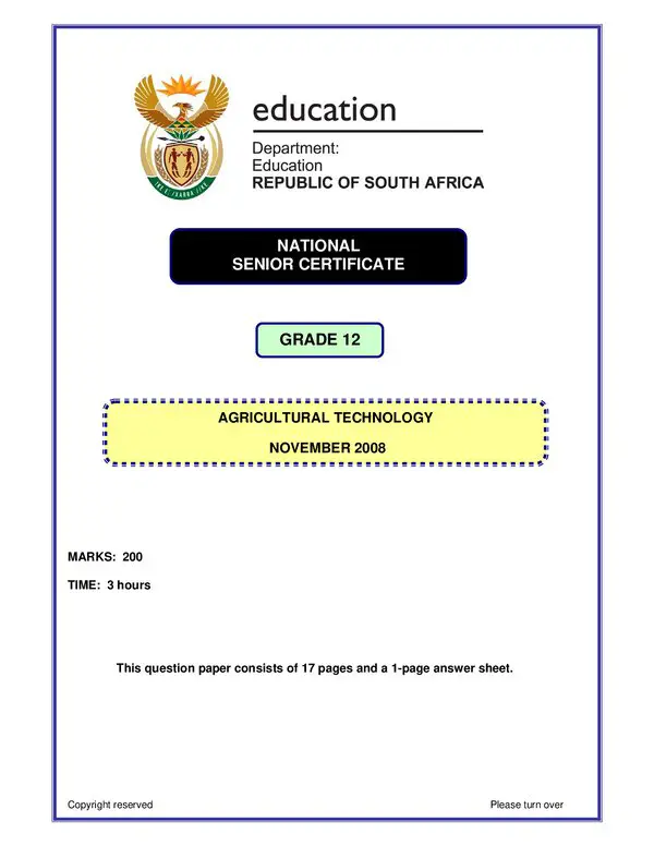 Grade 12 English past paper 2008 – Agricultural Technology P1 English