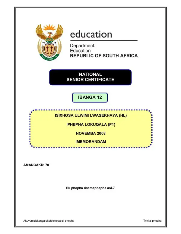 Isixhosa Isxhosa Hl P1 Memo