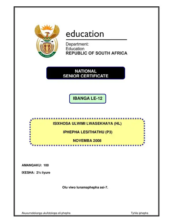 Isixhosa Isxhosa Hl P3