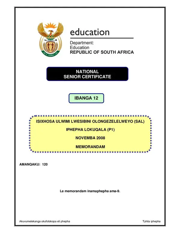 Isixhosa Isxhosa Sal P1 (Eastern Cape) Memo
