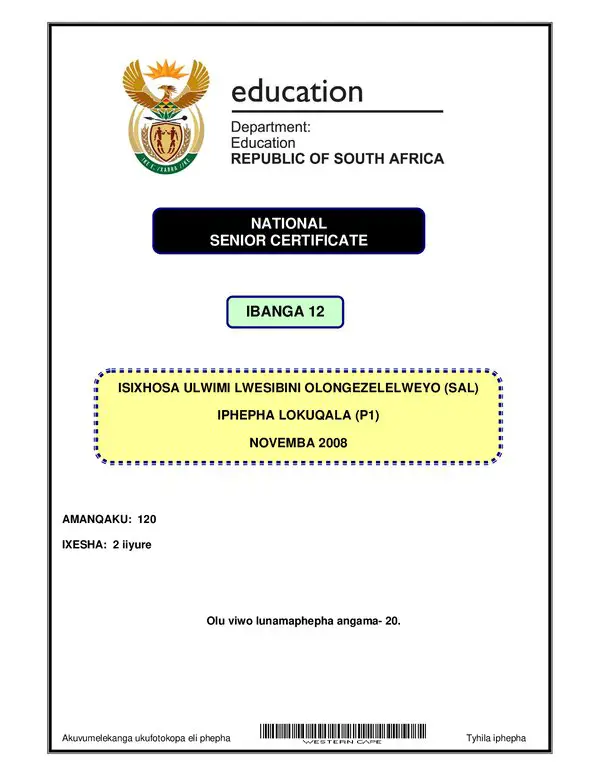 Isixhosa Isxhosa Sal P1 (Western Cape)