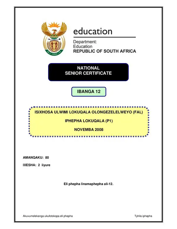 Isixhosa Isxhosa Fal P1
