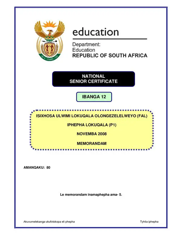 Isixhosa Isxhosa Fal P1 Memo