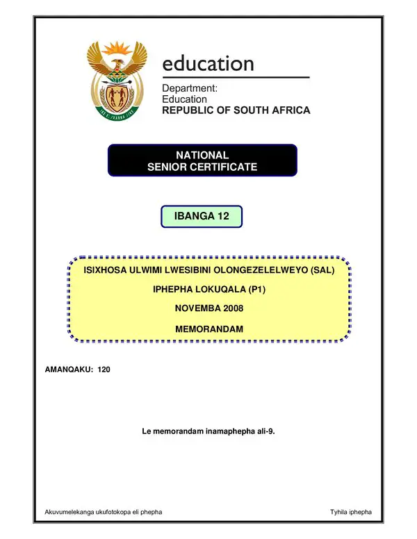 Isixhosa Isxhosa Sal P1 (Gauteng) Memo