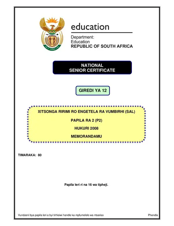 Xitsonga Sal P2 Rubic