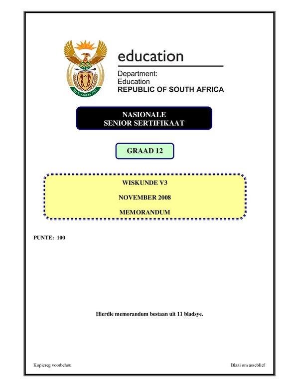 Mathematics P3 Afrikaans Memo