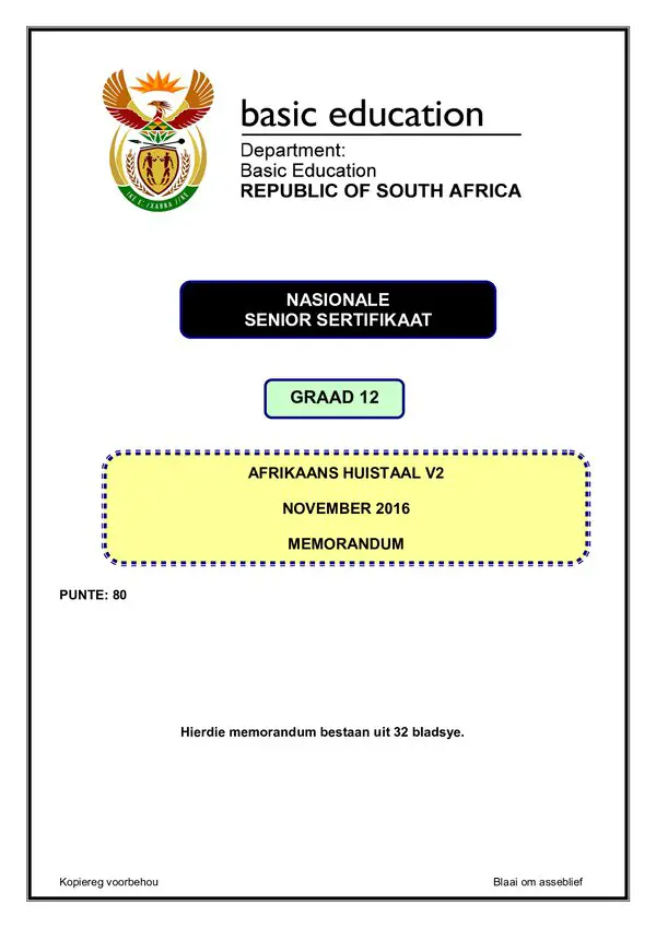 Afrikaans Hl P2 Memo
