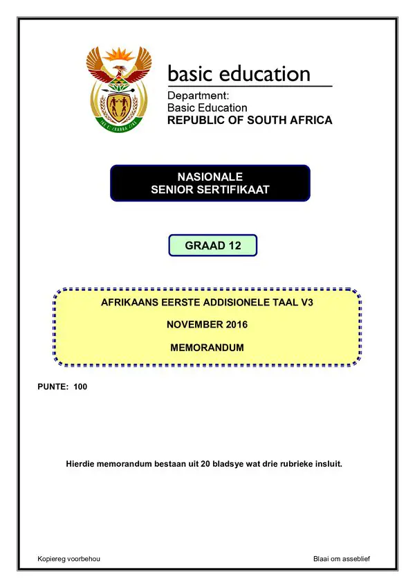 Afrikaans Fal P3 Memo