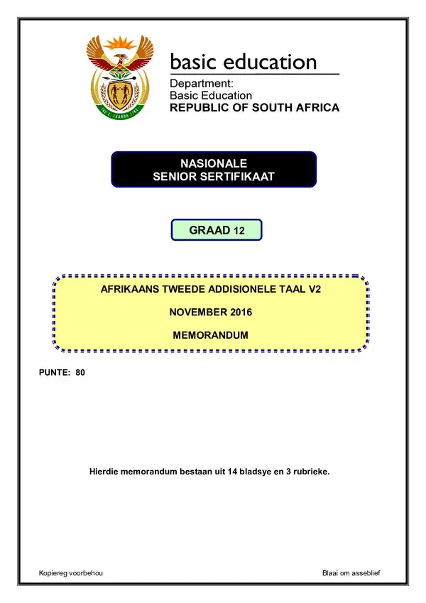 Afrikaans Sal P2 Memo