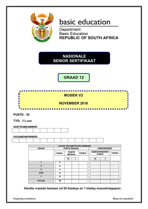 Music Paper 2 (Afrikaans)