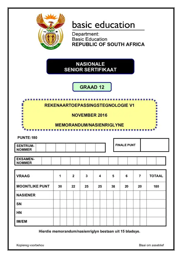 Computer Application Technology Memo 1 (Afrikaans)