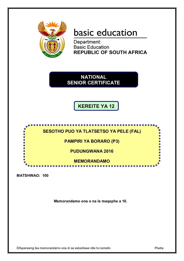 Sesotho Fal P3 Memo