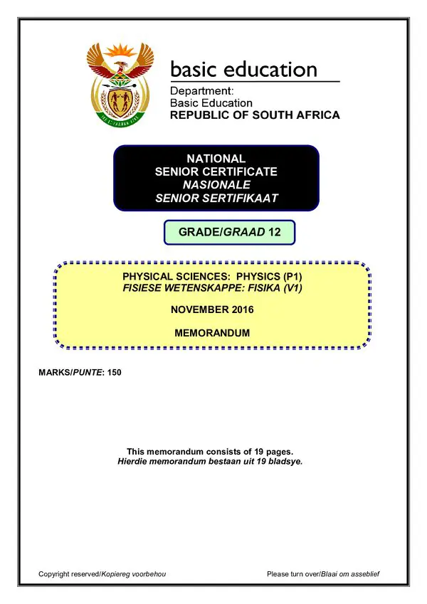 Physical Sciences Memo 1 (English Afrikaans)