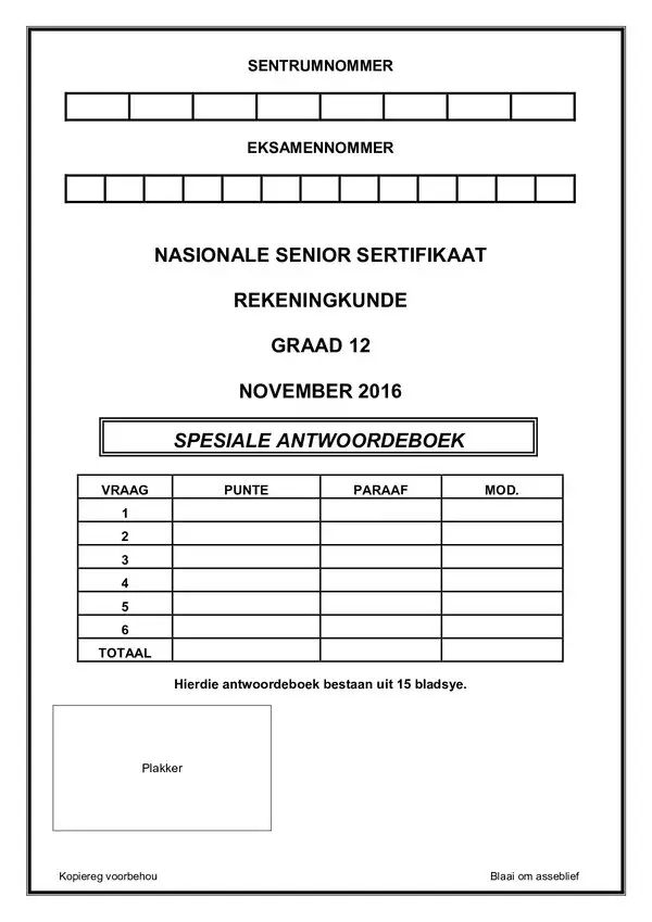 Accounting Paper 1 Answer Book (Afrikaans)