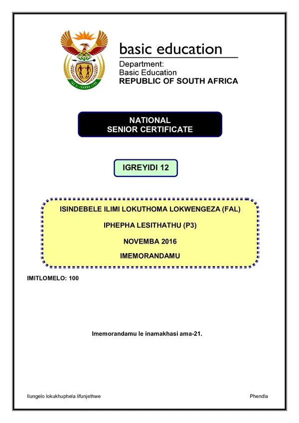 Isindebele Fal P3 Memo
