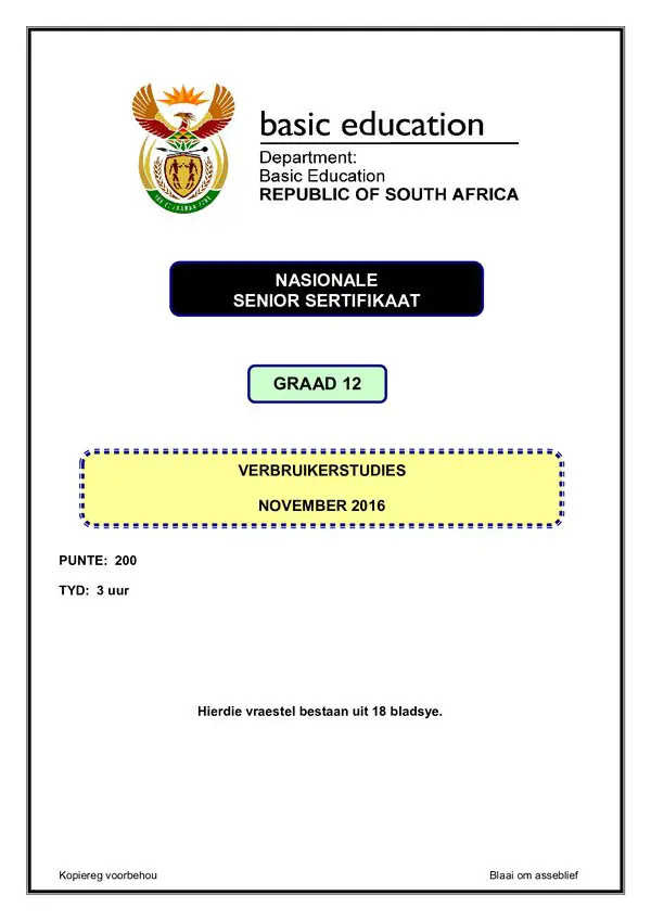 Consumer Studies Paper 1 (Afrikaans)