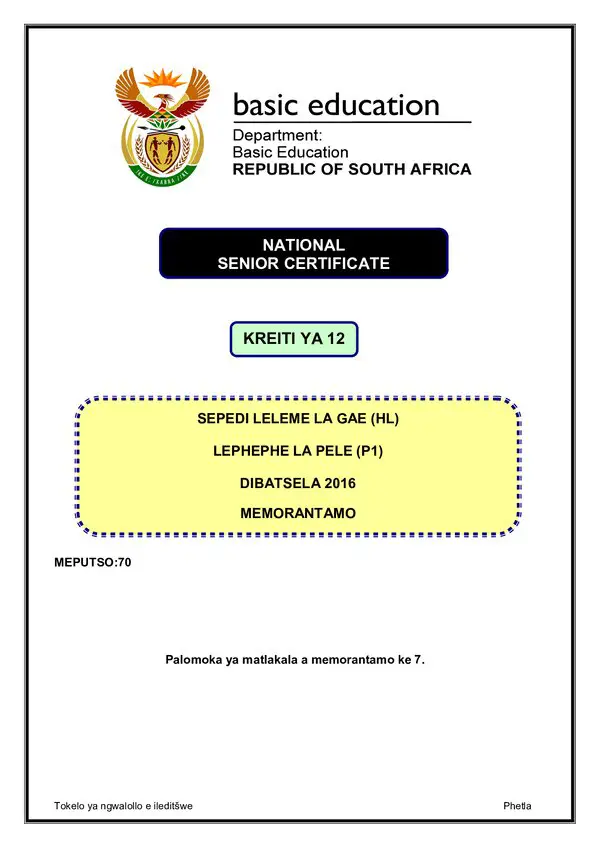 Sepedi Hl P1 Memo
