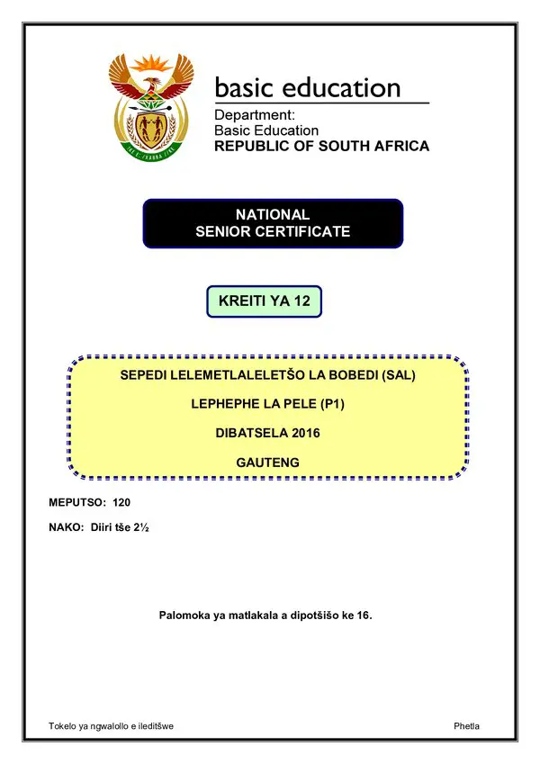 Sepedi Sal P1 Gauteng