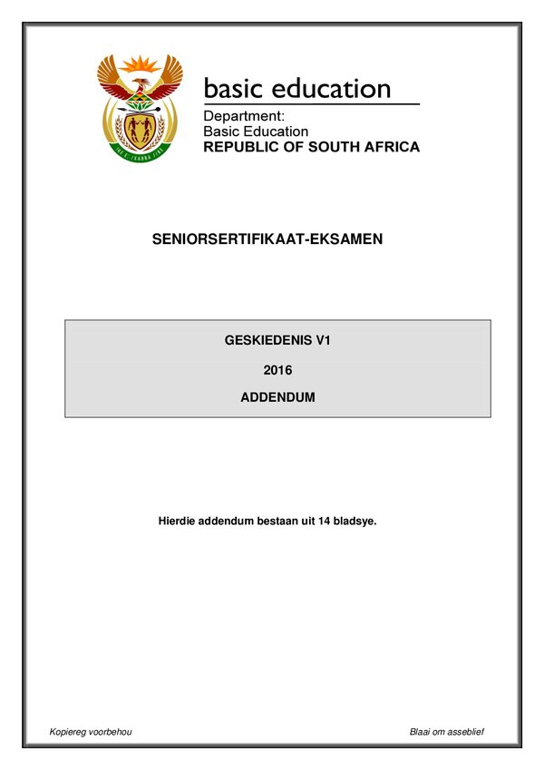 History Paper 1 Addendum (Afrikaans)