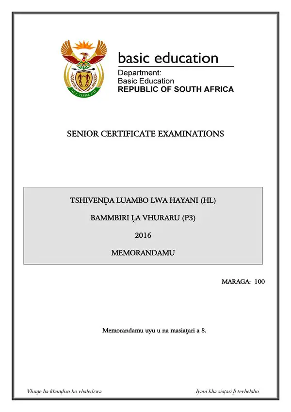 Tshivenda Hl P3 Memo