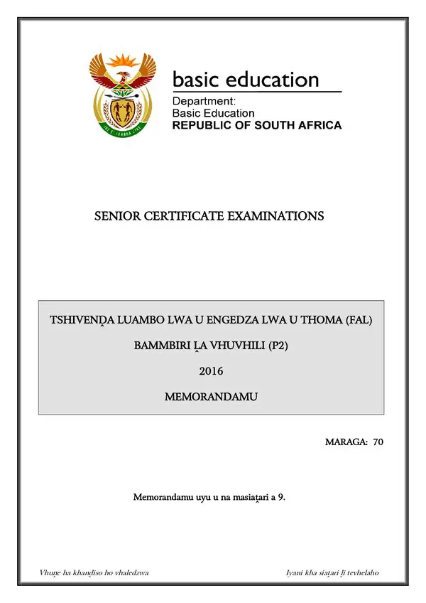 Tshivenda Fal P2 Memo